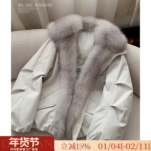温暖对白/超大进口狐狸毛领 90白鹅绒羽绒服冬季皮草外套女派克服