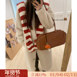 气质显瘦V领长款100羊羔毛皮毛一体毛毛外套女2025新款冬季高级感