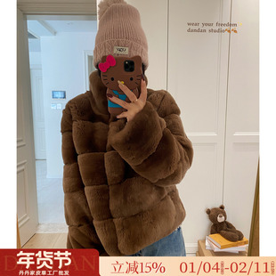 贵奢线/龙猫獭兔毛咖色高级感保暖立领2025冬新款皮草毛毛外套女