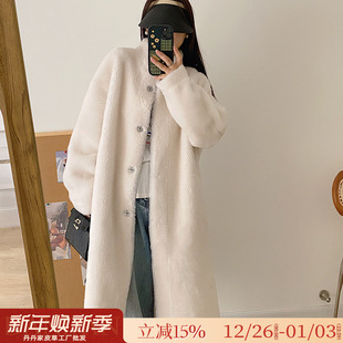 立领年轻款 颗粒羊剪绒皮毛一体长款 皮草外套女 新款 羊羔毛2025冬季