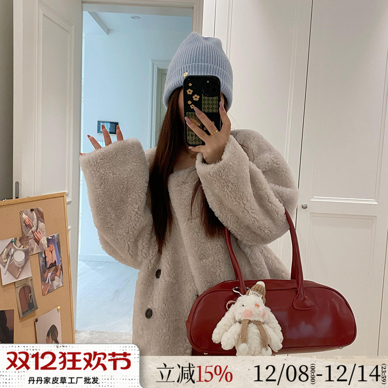 特价百搭经典羊羔毛皮毛一体短款廓形羊剪绒冬新款皮草女毛毛外套