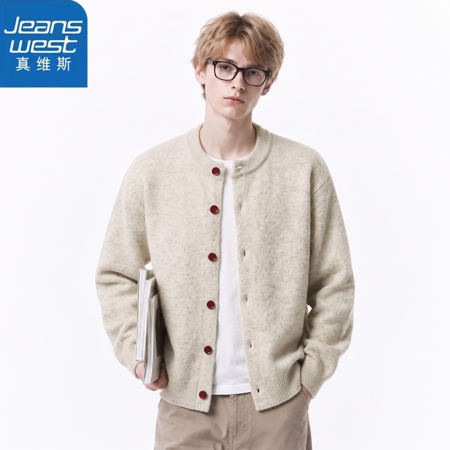 真维斯美式纯色排扣慵懒风开衫毛衣男2026潮牌宽松休闲百搭休闲