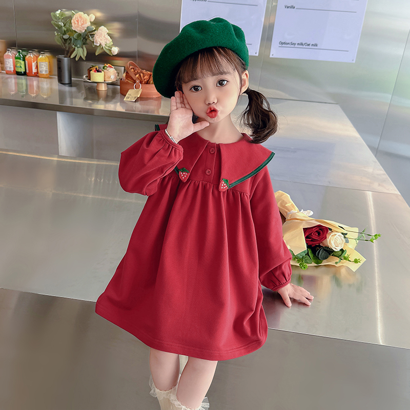 女童春装连衣裙2024春季新款韩版洋气时髦女宝宝2娃娃领裙子春款3-封面