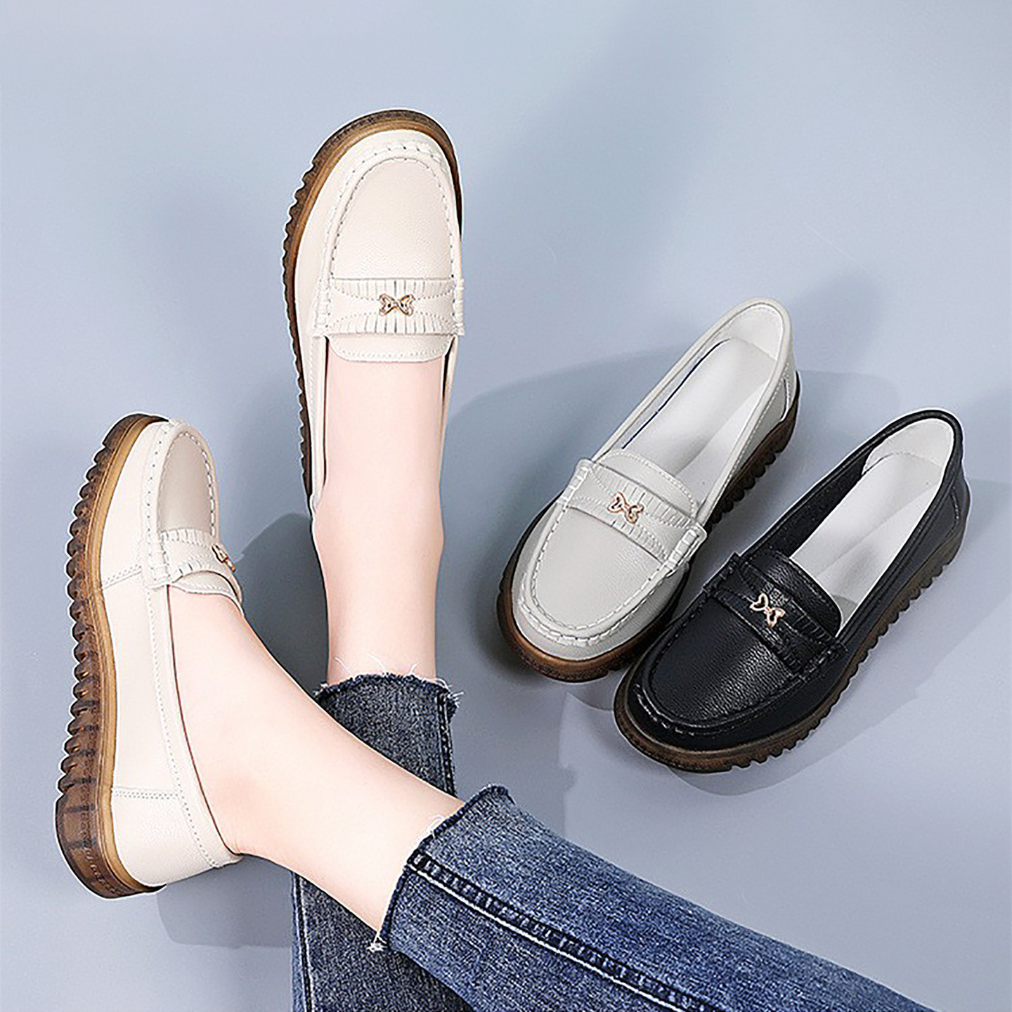 豆豆鞋女中老年平底软底舒适一脚蹬休闲皮鞋软底妈妈圆头懒人单鞋,女鞋,时尚休闲鞋,淘宝优惠券,粉丝福利购,淘宝优惠卷