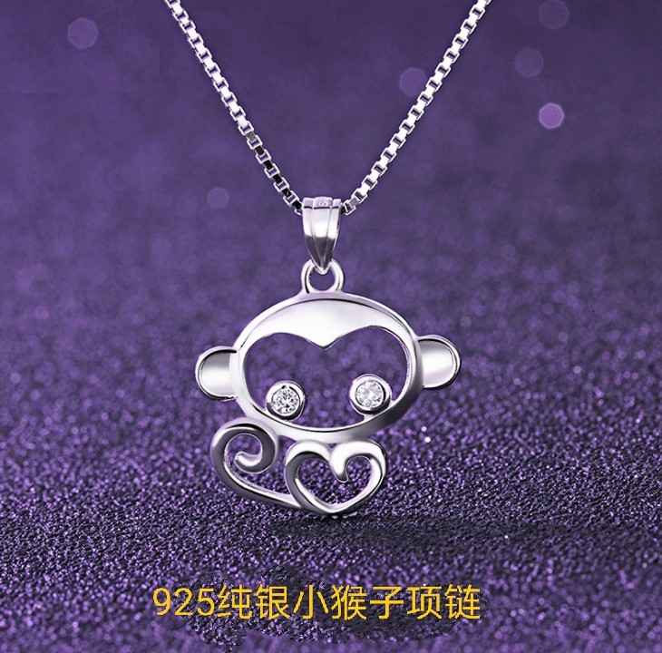 纯银十二生肖猴子吊坠女本命年可爱小猴子项链吊坠手链手绳挂件男