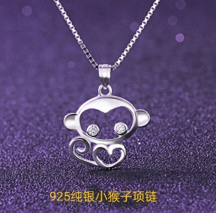 纯银十二生肖猴子吊坠女本命年可爱小猴子项链吊坠手链手绳挂件男