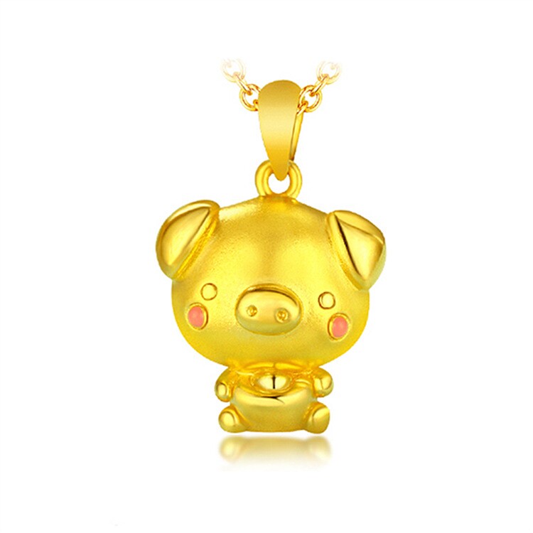 金猪吊坠黄金色纯银生肖猪小金猪项链属相小猪元宝招财纳福挂件女