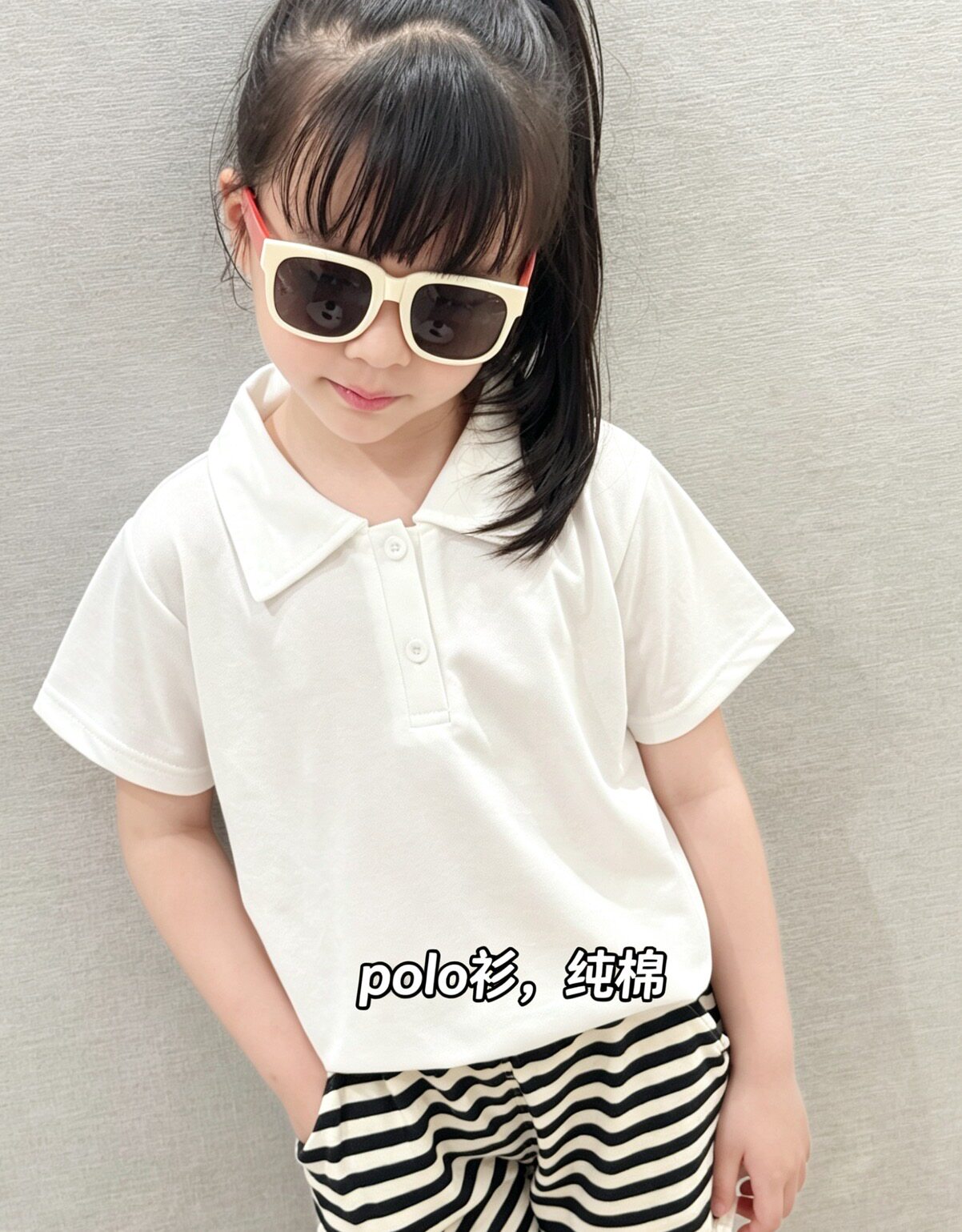 2026夏季男女童短袖t恤儿童polo领白色学生校服休闲翻领上衣百搭