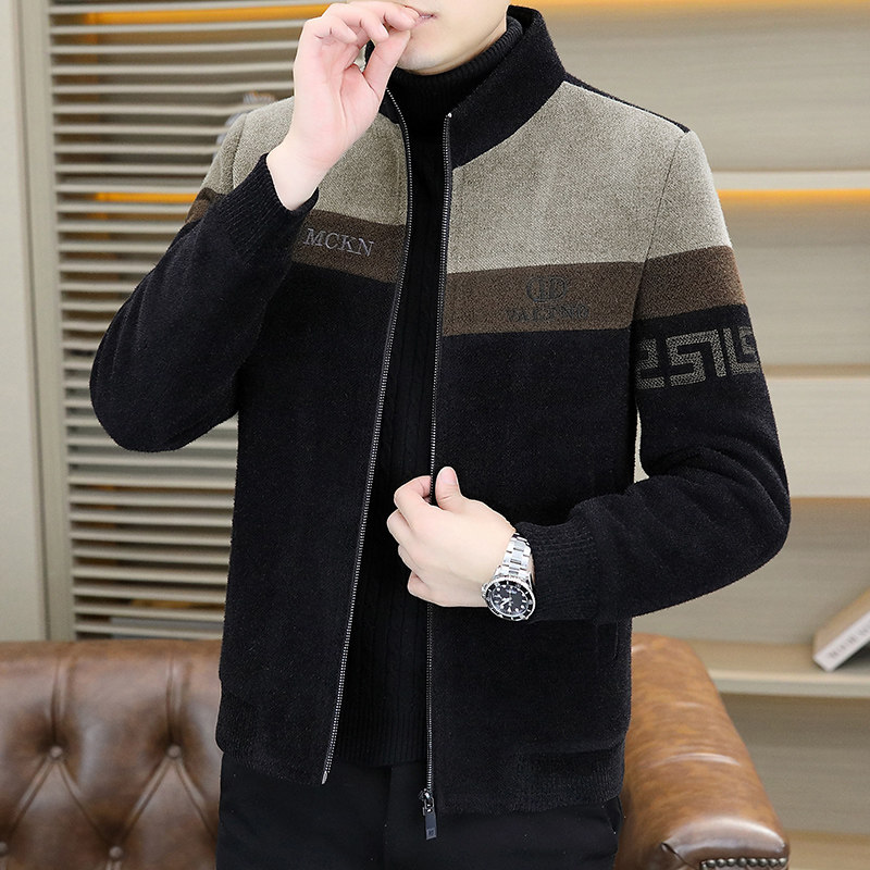 2025秋冬金貂绒翻领毛呢外套青年夹加棉加厚夹克棉服 HF8831-P140图片