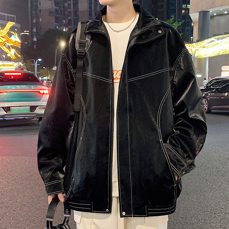 2025秋季新款工装皮衣男时尚潮流港风翻领宽松PU外套GS6395-P90图片