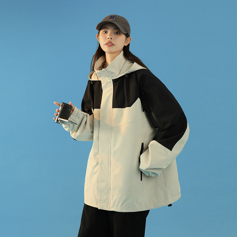 春秋款工装连帽夹克潮流拼色宽松百搭户外冲锋衣外套HS8301-P75,男装夹克,星座1206（原A206）