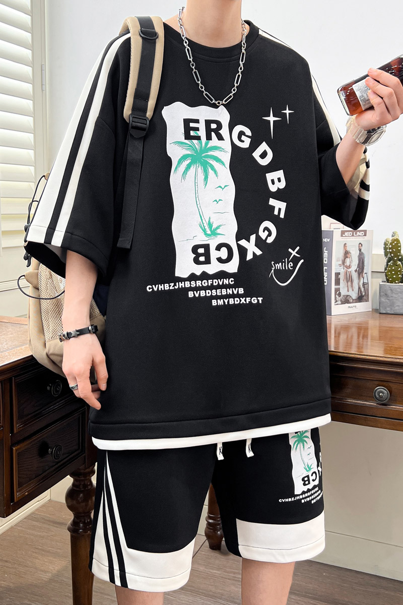 2025新款夏季透气青少年男士韩版时尚百搭透气套装YCGW779-P53,男装休闲套装,星座1206（原A206）