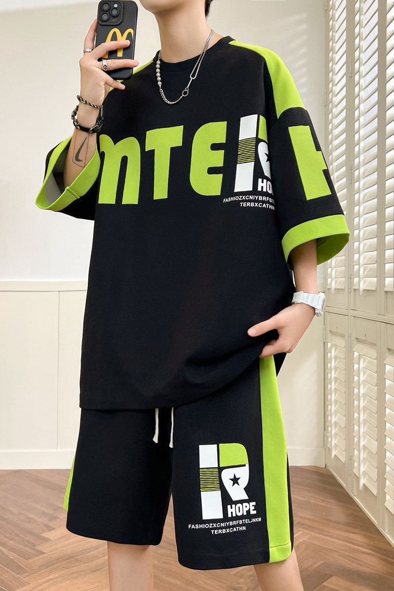 新款夏季透气青少年华夫格男士韩版时尚百搭透气套装YCGW889-P50,男装休闲套装,星座1206（原A206）