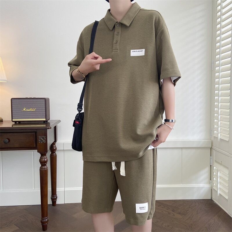 【高品质】港风夏季微扩版短袖套装POLO衫五分袖上衣潮TZ5218-P90,男装休闲套装,星座1206（原A206）