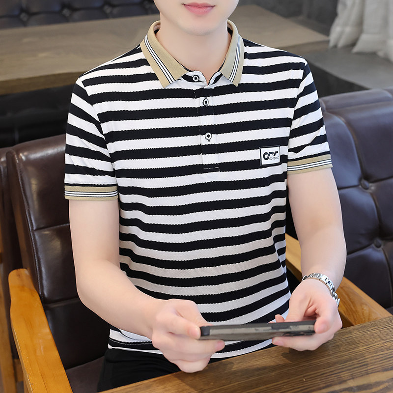 2023夏季新款翻领T恤印花潮流条纹阔版体恤衫polo衫男PL8032-P40,男装Polo衫,星座1206（原A206）