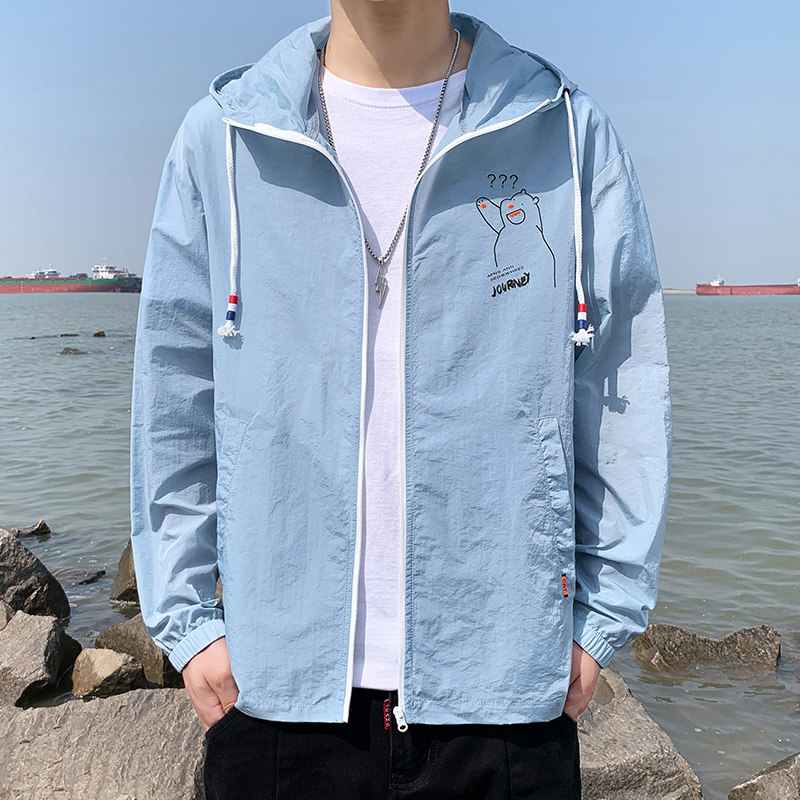 夏季防晒衣连帽纯色薄款外套夹克情侣个性拼接防晒服男F230-P30图片