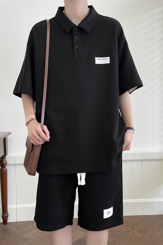 【高品质】港风夏季微扩版短袖套装POLO衫五分袖上衣潮TZ5218-P90,男装休闲套装,星座1206（原A206）