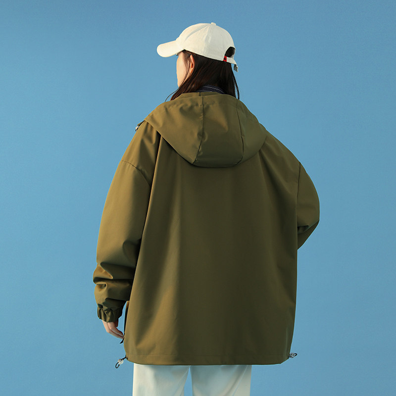 春秋款工装连帽夹克潮流拼色宽松百搭户外冲锋衣外套HS8303-P75,男装夹克,星座1206（原A206）