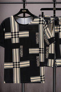 夏季运动服速干短裤短袖套装休闲两件套时尚潮流花套装TZ501-P25图片