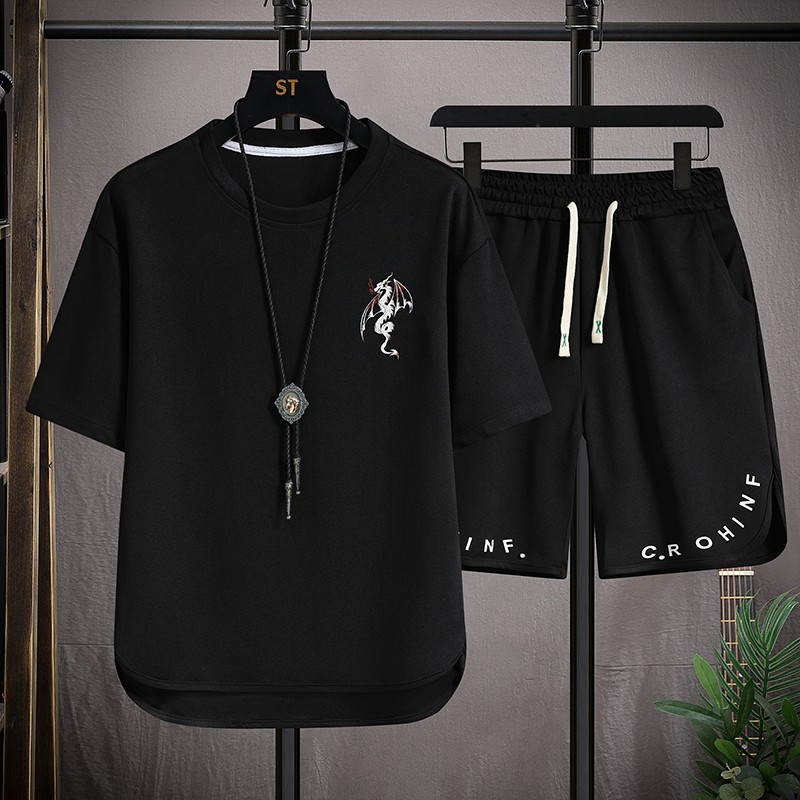 夏季短袖套装印花男圆领五分裤套装华夫格YK119-P45,男装休闲套装,星座1206（原A206）