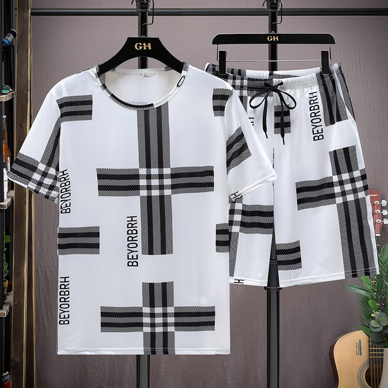 夏季运动服速干短裤短袖套装休闲两件套时尚潮流花套装TZ501-P25图片