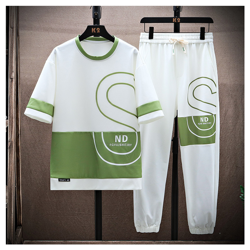 2023夏季休闲套装男时尚短袖T恤男一套五分裤男装衣服TZ6901-P75，男装休闲套装，电商A206