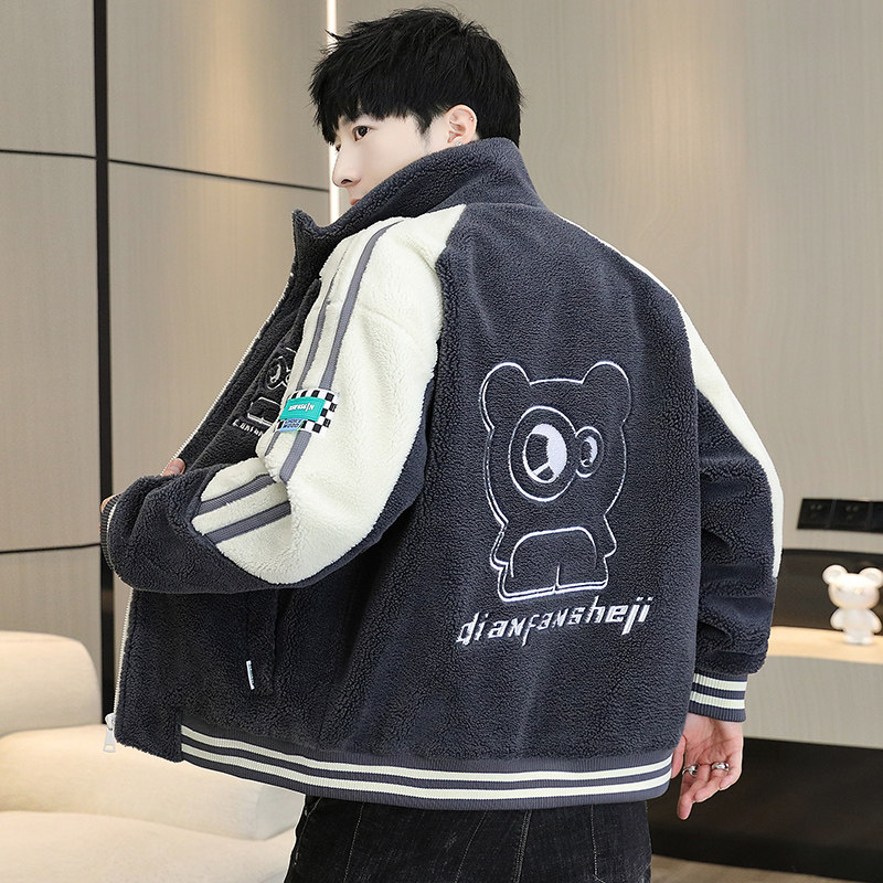 2024秋冬季新款加绒加厚宽松颗粒绒男青少年夹克外套KL8203-P110,男装棉衣,星座1206（原A206）