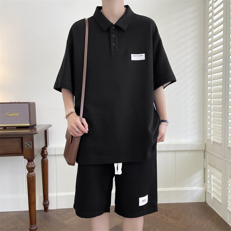 【高品质】港风夏季微扩版短袖套装POLO衫五分袖上衣潮TZ5218-P90,男装休闲套装,星座1206（原A206）