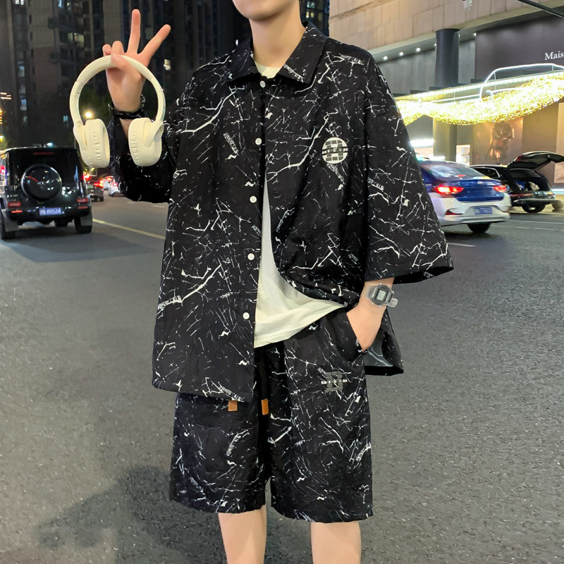 2025新款青少年短裤短袖衬衫套装工艺面料男士HY1822-P98,男装牛仔裤,星座1206（原A206）
