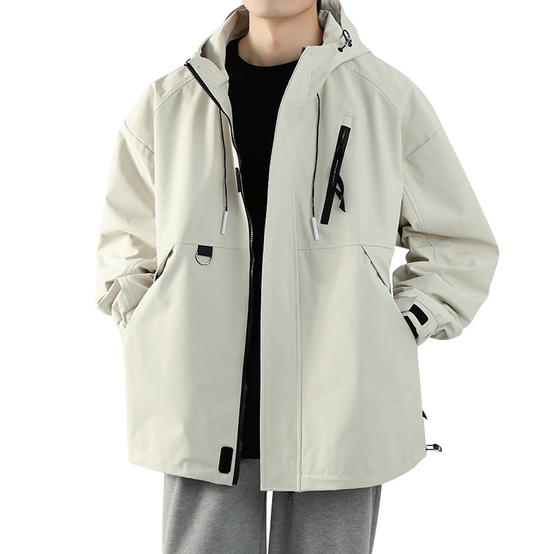 春秋款工装连帽夹克潮流拼色宽松百搭户外冲锋衣外套HS8303-P75,男装夹克,星座1206（原A206）