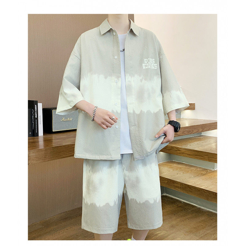 夏季新款套装青少年时尚潮流百搭衬衫短袖短裤套装男HJQ710-P60,男装衬衫,星座1206（原A206）