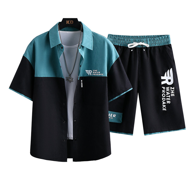 夏季休闲套装男衬衫短袖T恤男装一套短袖五分裤衣服TZ6893-P58,男装休闲套装,星座1206（原A206）