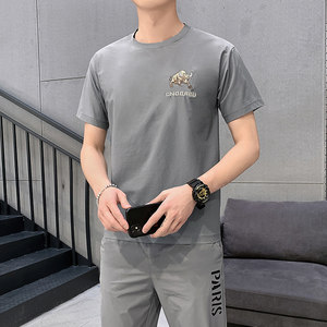 短袖t恤男士冰丝套装夏季一套潮流男装休闲潮牌两件HL15336-P45图片