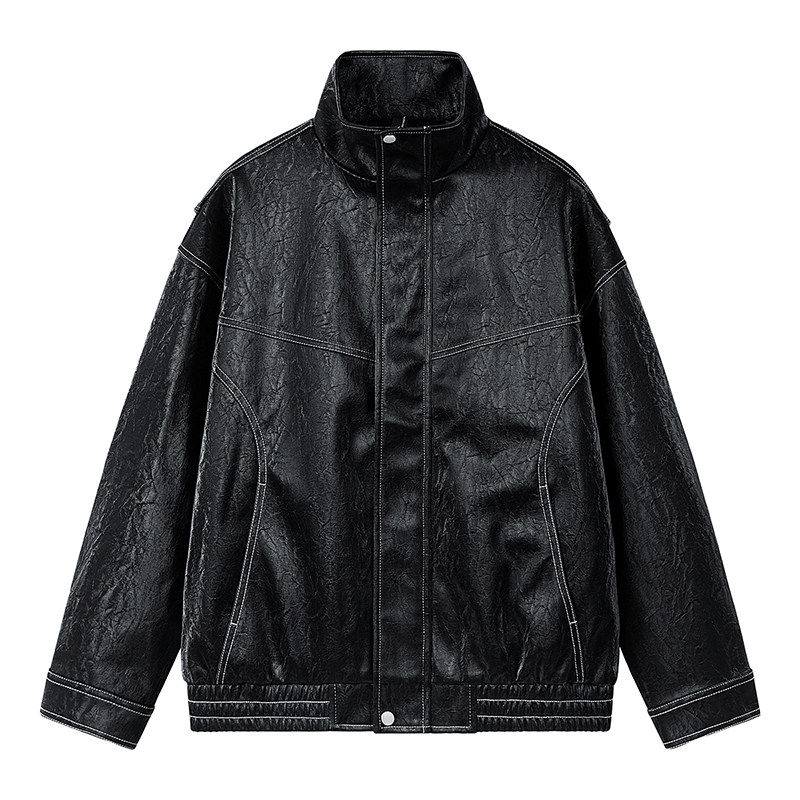 2025秋季新款皮衣男机车服潮流港风翻领宽松PU外套GS6395-P90,男装皮衣,星座1206（原A206）