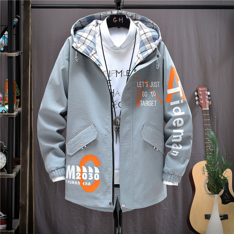 Men's slim Korean handsome jacket trend spring and autumn thin Parka motorcycle bomb coat