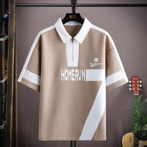 2023夏季新款翻领T恤印花潮流条纹阔版体恤衫polo衫男PL6891-P35图片