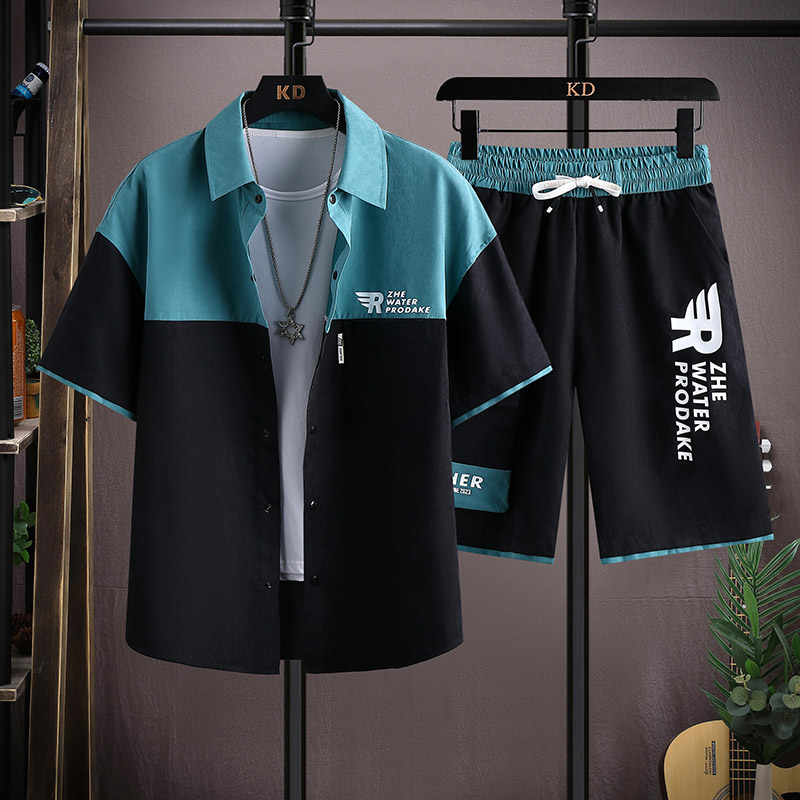 夏季休闲套装男衬衫短袖T恤男装一套短袖五分裤衣服TZ6893-P58,男装休闲套装,星座1206（原A206）