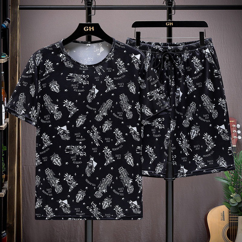 夏季运动服速干短裤短袖套装休闲两件套时尚潮流花套装TZ501-P25,男装休闲套装,星座1206（原A206）
