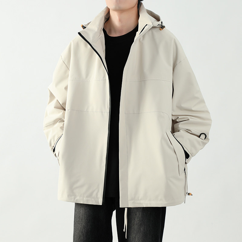春秋款工装连帽夹克潮流拼色宽松百搭户外冲锋衣外套HS8306-P75,男装夹克,星座1206（原A206）