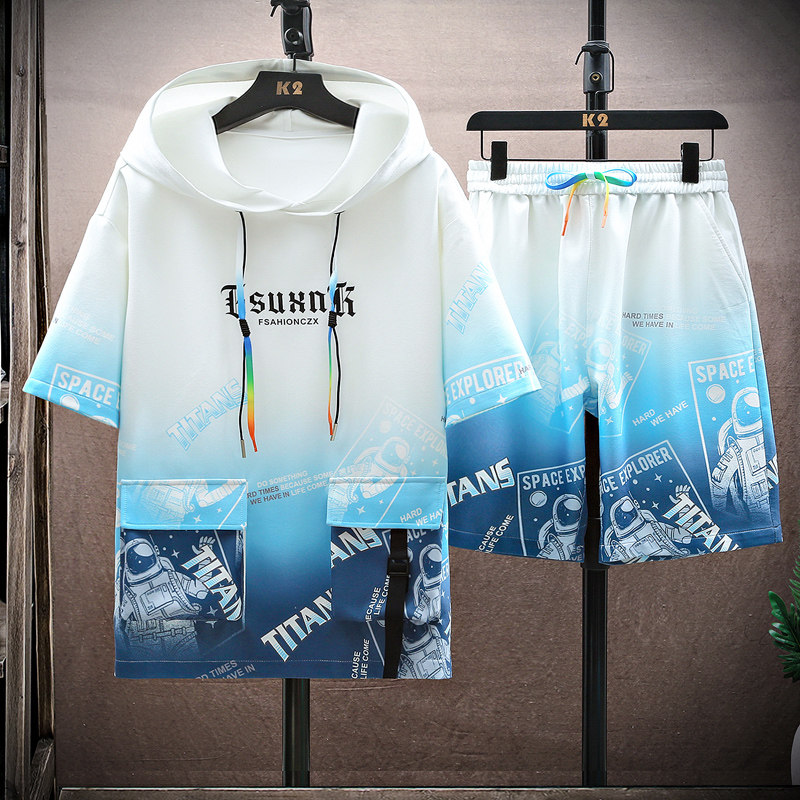 夏季新款圆领两件套男短袖套装T恤男装运动套装青少年TZ777-P70图片