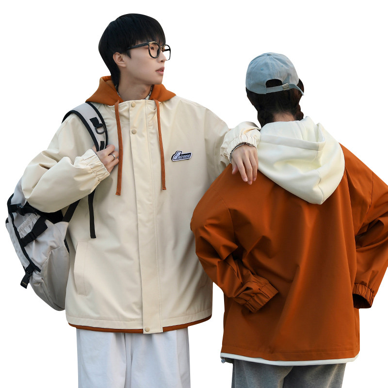 春秋款工装连帽夹克潮流拼色宽松百搭户外冲锋衣外套HS8310-P75,男装夹克,星座1206（原A206）