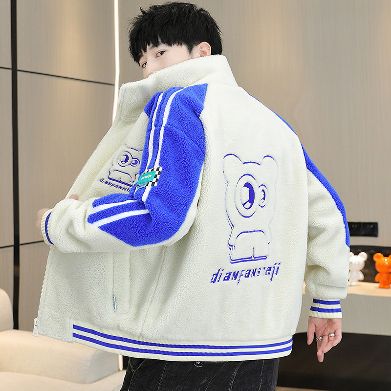 2024秋冬季新款加绒加厚宽松颗粒绒男青少年夹克外套KL8203-P110,男装棉衣,星座1206（原A206）