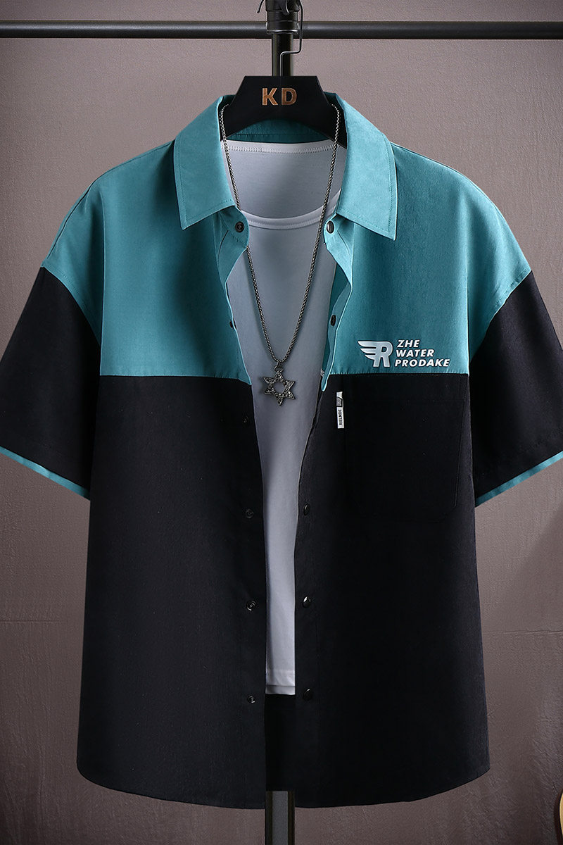 青少年夏天寸衫外套短袖衬衫男士宽松半袖拼接衬衣男CS6893-P35,男装衬衫,星座1206（原A206）