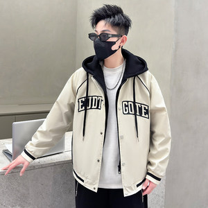 夹克男港风假两件连帽青少年宽松春季新款薄款外套男HGC1903-P75图片