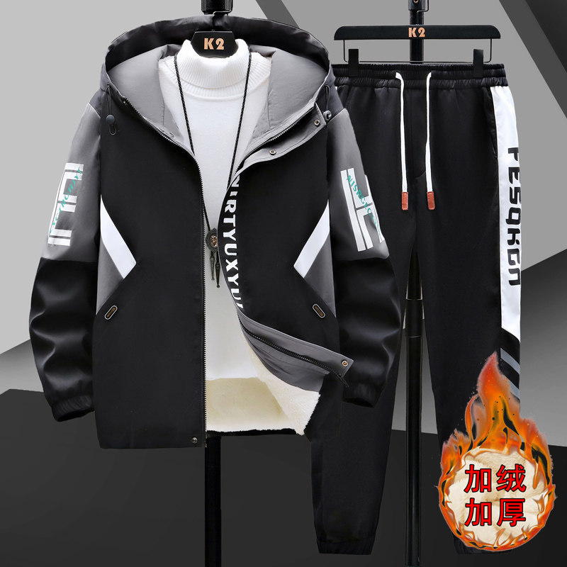 2022秋冬加绒加厚夹克套装男休闲加厚两件套JK050加绒套装-P110，男装休闲套装，星座1206（原A206）