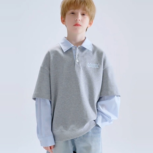 男童假两件T恤POLO衫长袖上衣潮