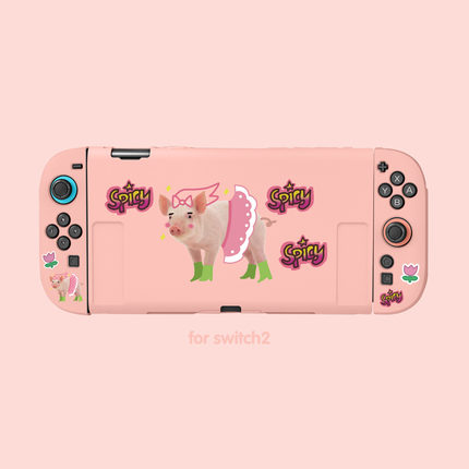 粉色辣妹猪任天堂游戏机switch2保护壳硅胶软壳NS2分体oled保护套