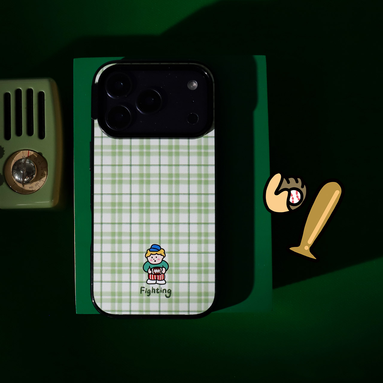 和风猫饭美式格子粉绿黄蓝磁吸黑框磨砂手机壳适用于苹果华为iPhone17/16/15promax13/14promax卡通mate60pro