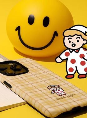 和风猫饭黄色格子菲林二合一手机壳适用于苹果17/16promax/14/13/15软壳iphone/mate60pro/p70pro保护