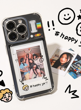 和风猫饭原创拍立得卡包适用iphone17/16/15pro手机壳insiphone13promax手机壳苹果14透明12/11华为mate40pro